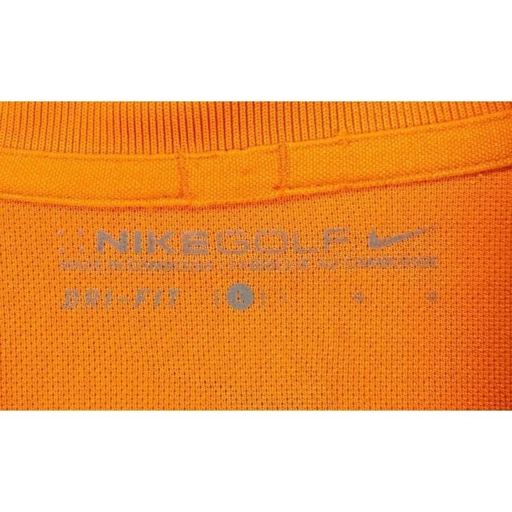 Nike Golf Polo Shirt Mens Large Orange Striped Dri-FIT Wicking Performance EUC